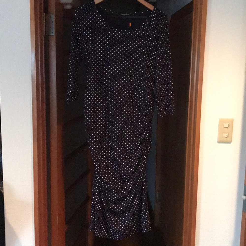 Maternity cotton polka dot dress (Navy)